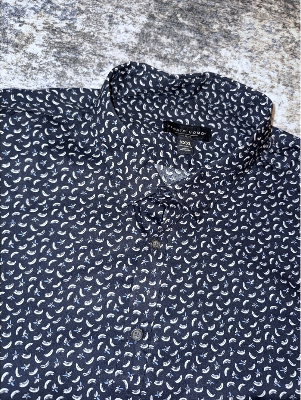 Pronto Uomo Mens XXXL Navy Banana Print Short Sleeve Button Up Shirt 3XL
